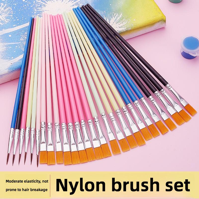 12 colored flat round head set plastic hook line digital oil paint brush nylon hair graffiti kindergarten drawing watercolor pen