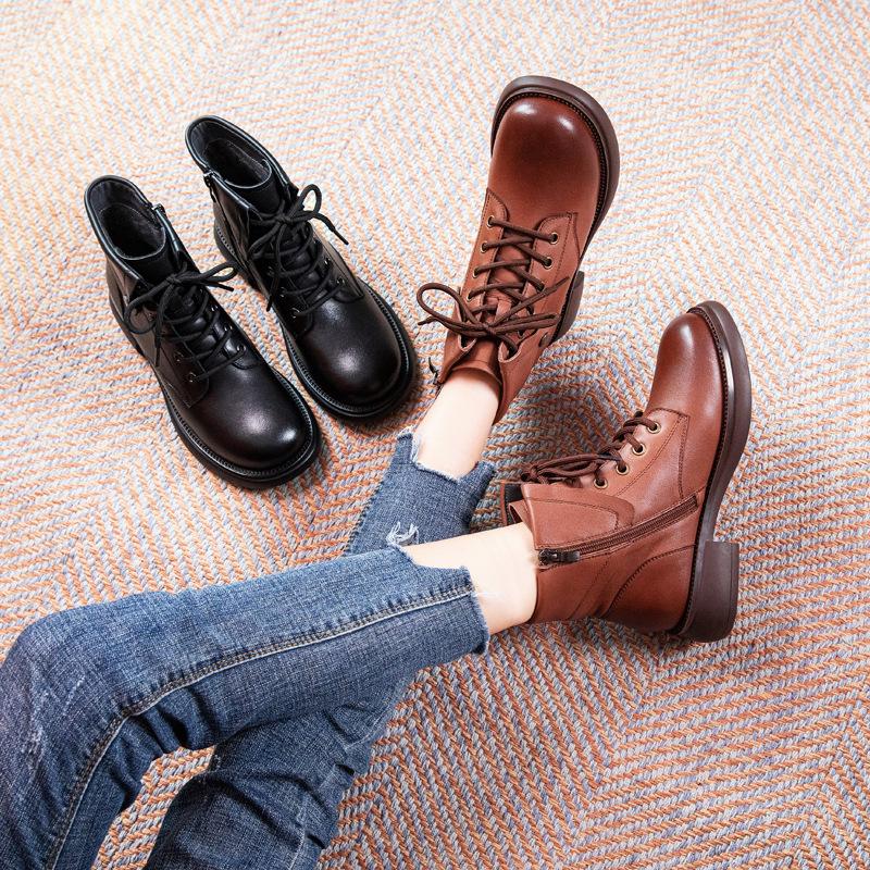 First Layer Cowhide Martin Boots Women's 2025 Autumn and Winter New Leather Casual Retro Cowhide Short Boots Women's Shoes