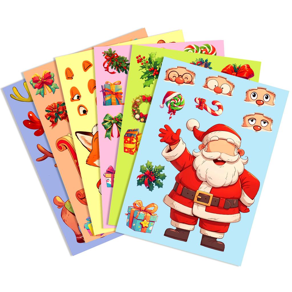 6 Diy Christmas Series Face-Changing Stickers Fox Emoji Decorative Skateboard Cartoon Decorative Graffiti Stickers
