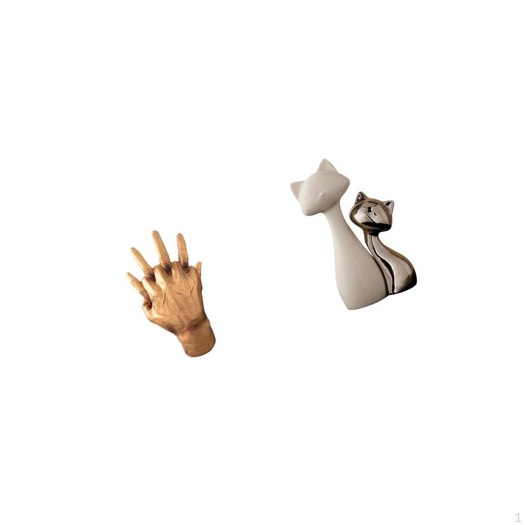 Entwined Hands And Cat Sculpture Ceramic Figurine Artwork for Home Bedroom Shelf Decor Tabletop