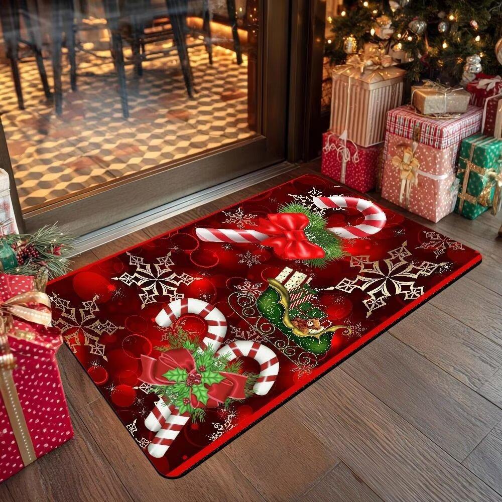 Christmas Dwarf Carpet Mat Merry Christmas Holiday Non Slip Carpet Snowman Santa Claus Pattern Home Entrance Foot Mat