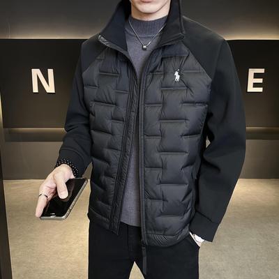Herren Winter Strick-Patchwork-Daunenjacke mit Stehkragen - Kurz, warm, hochwertig, trendig.