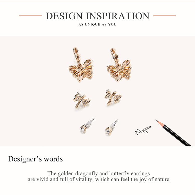 Bisaer Exquisite Butterflies & Dragonflies 3 Pair of Stud Earring Set for Women Fashion Jewelry