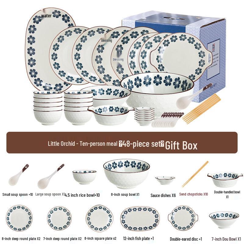 Huazao Baijia AQ Retro Orchid Ceramic Dinnerware Set (48-Piece, 10-Person)