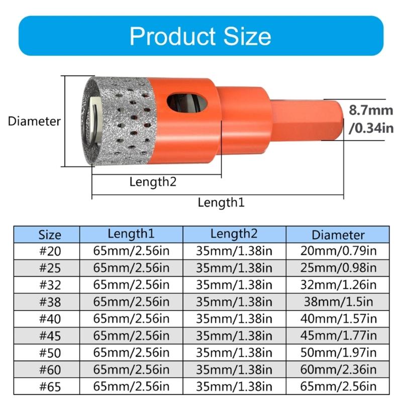 Hole Saw, Ankoow 20-65mm Hole Saw Tooth Cutting Opener Drill Bit Hexagonal Shank for Marble Ceramic Tile