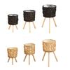 Rattan Plant Stand Stool with 3 Wood Legs Balcony Flower Pots Display Rack Planter Basket for Indoor and Outdoor Use