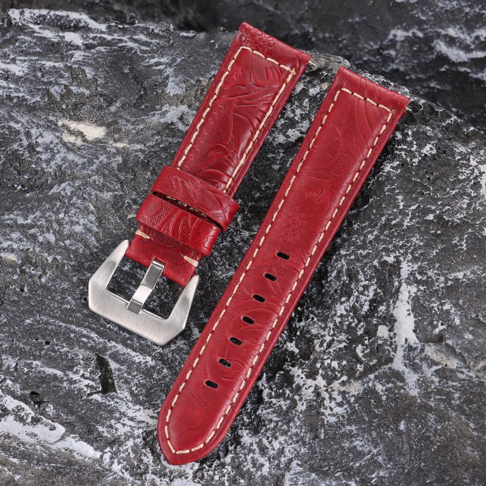 Handgefertigte Rindsleder-Uhrenarmbänder 20mm 22mm 24mm 26mm Vintage Crazy Horse Leder-Uhrenarmband für Panerai für Omega Schnitzerei Armband