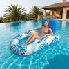 Inflatable Pool Float Mat with Mesh Seat Backrest Tropical Leaf Print Foldable Beach Lake Float Raft Water Lounger Adults Swimming Pool Sun Tanning
