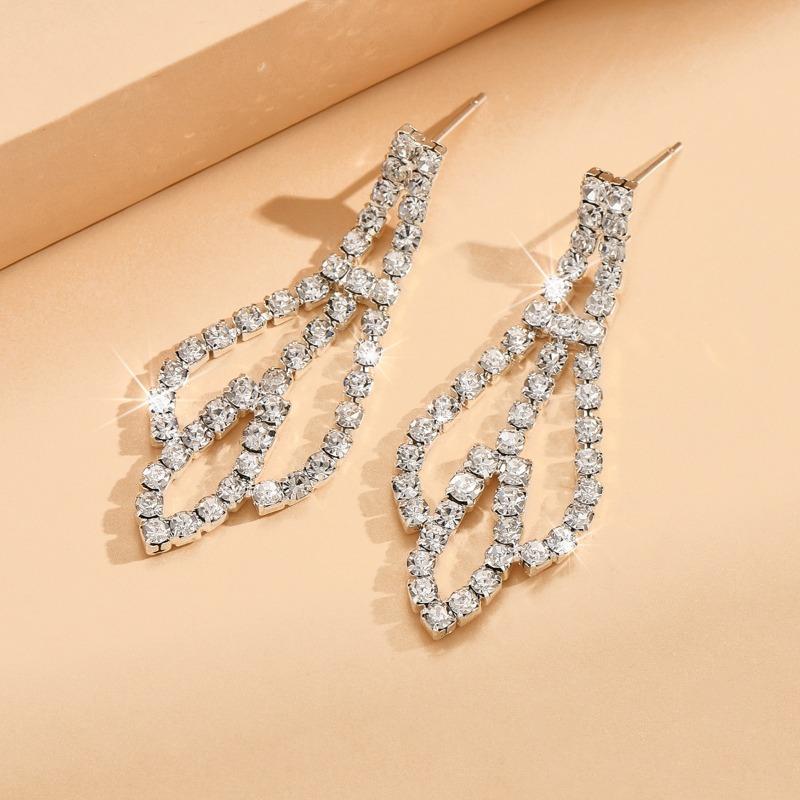 Women's jewelry wedding celebration accessories silver diamond necklace earrings set
