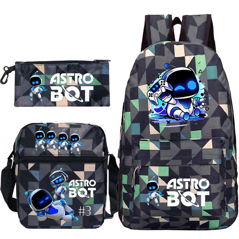 Astro Bot Printed Fashion Children's Backpack Cross-border Large-capacity Primary and Secondary School Student Casual Schoolbag Set