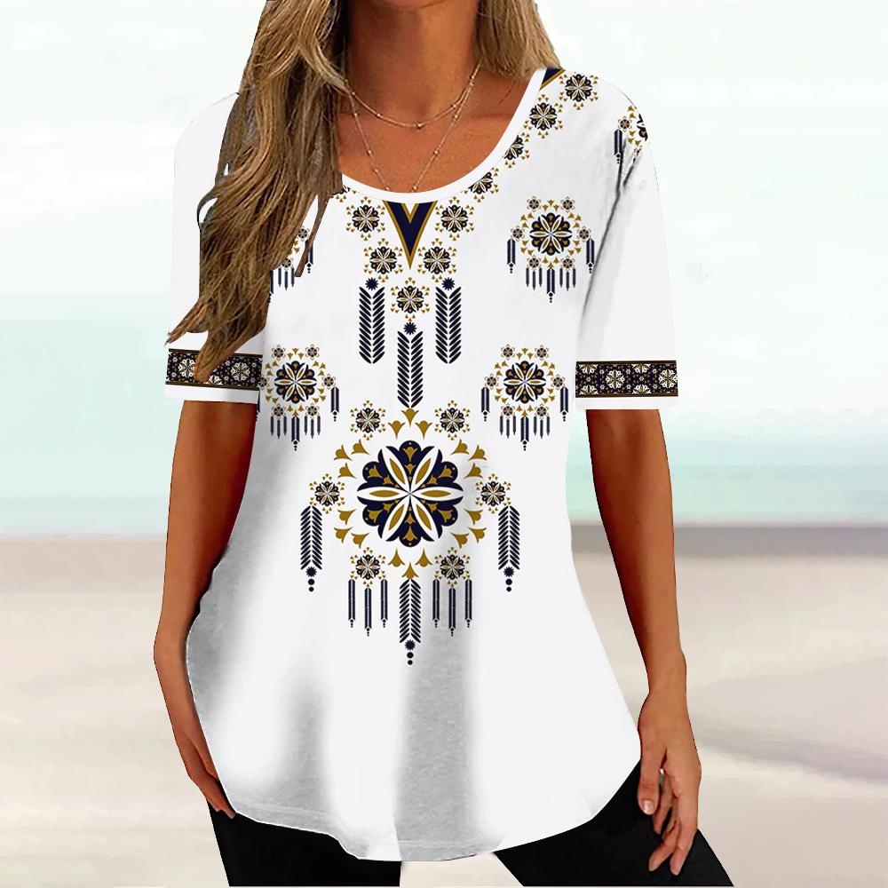 Africké etnické dámské tričko Tribal Tribal Krátký rukáv Dámský Klasický svetr Léto s výstřihem do O Volné Streetwear Denní oblečení
