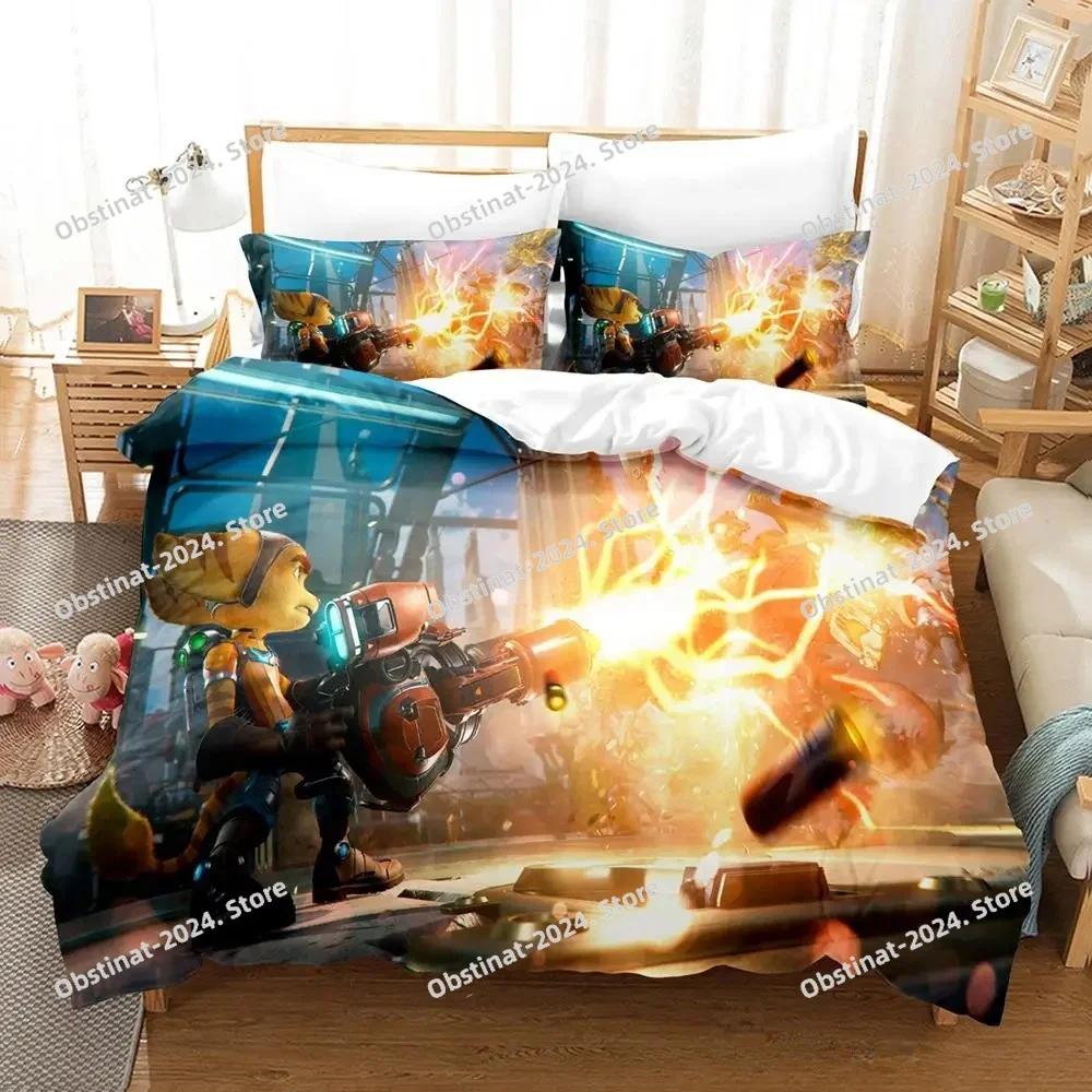 Personelity Game Anime Ratchet Clank Rift Apart Bedding Set Printed Bed Set With Pillowcase Bed Duvet Cover Queen King Size