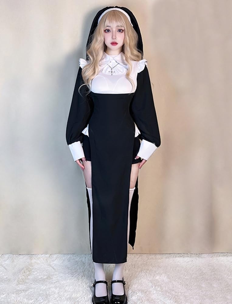 Shangki Manufacturing Nun/Combat Nun Dress, Sexy Cosplay Uniform/Maid Outfit, Women's Costume, Costume for Photoshoots, Plus Size (M)