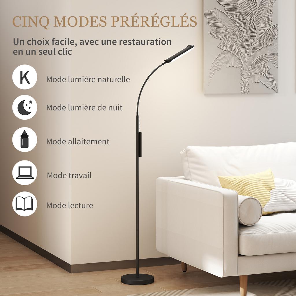 Lampada da terra per soggiorno con telecomando, controllo touch, temperatura colore e luminosità regolabili, nera