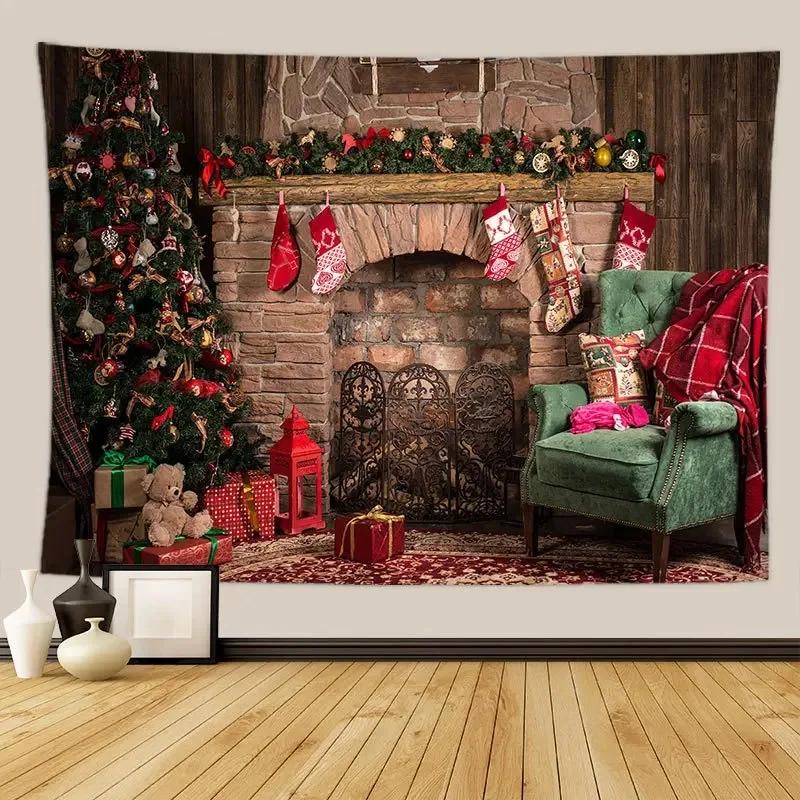 Christmas Tree Fireplace Pattern Tapestry Bedroom Living Room Home Christmas Decoration