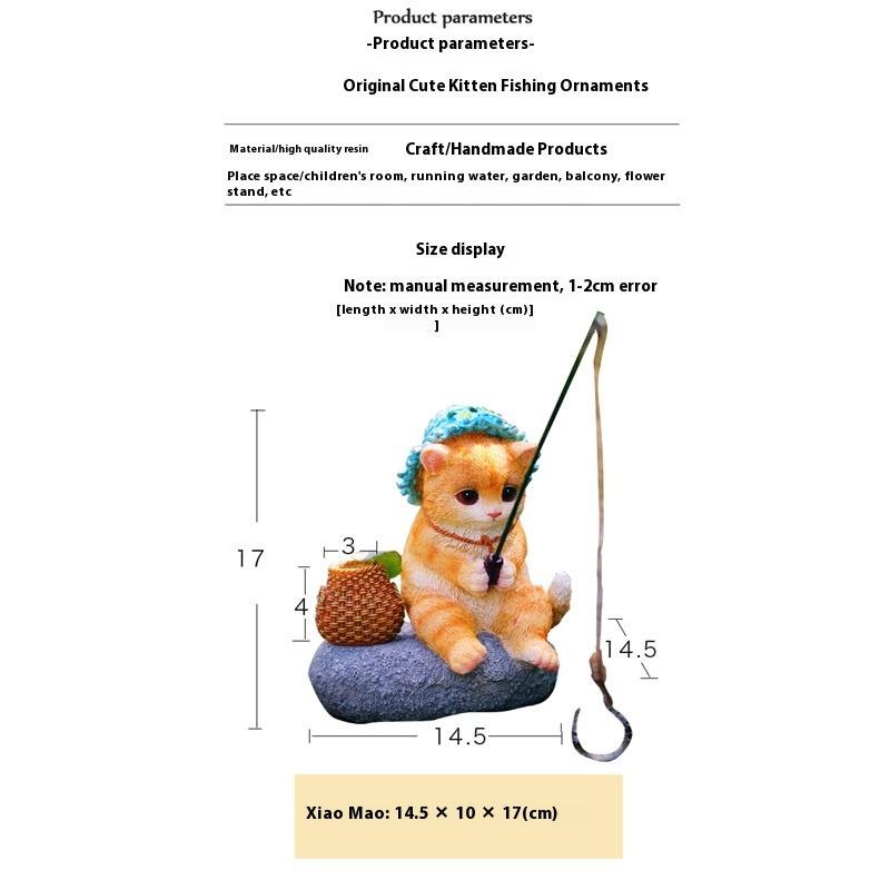 Original cute kitten fishing garden flowing water decoration ornaments courtyard rockery landscaping resin craft decoration