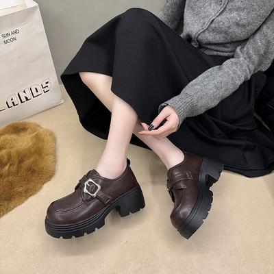 Loafers Women's 2025 Spring New Thick Heel Thick Sole Heightening Small Black Big Head Comfortable Versatile Casual Shoes