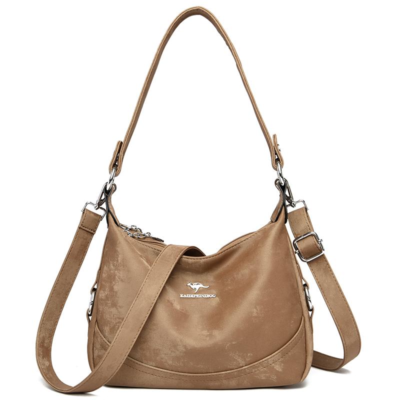 2-Layer Large Capacity Women'S Shoulder Bag New High Quality Soft Leather Female Crossbody Bags Simple Solid Color Girl Handbag Quality