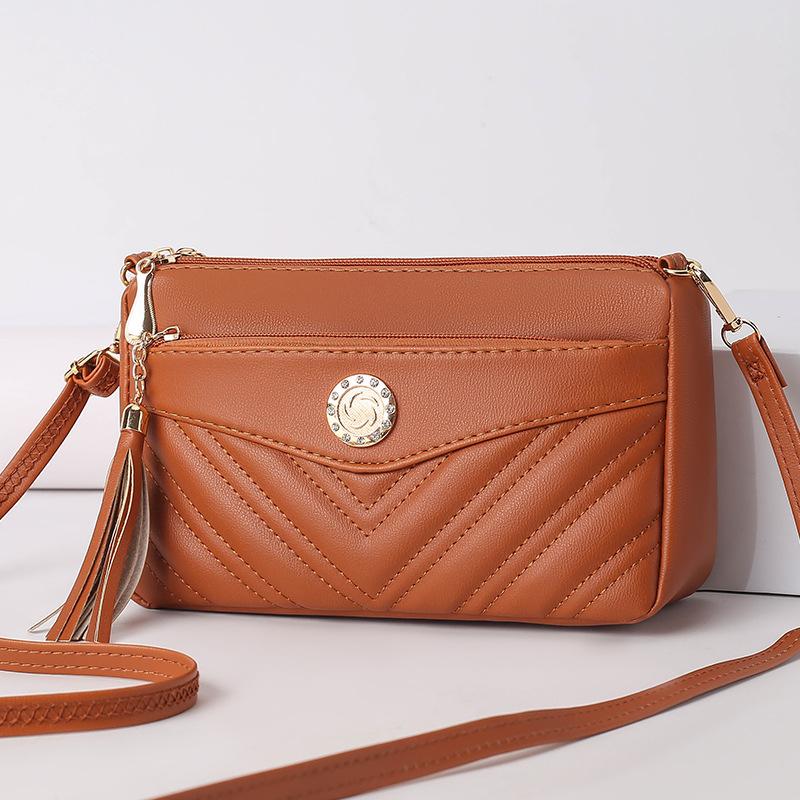 Soft Leather Women's Bag Mother Bag Fashionable Multi-layer Middle-aged One-shoulder Crossbody Bag Small Square Bag