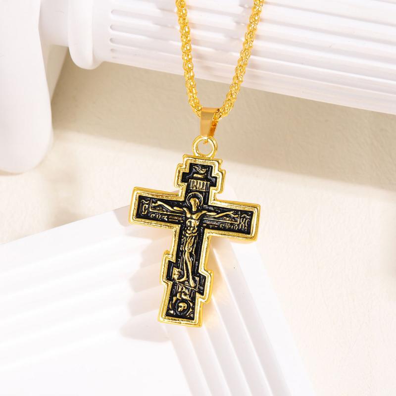 Jesus Cross Necklace Crucifix Eastern Orthodox Prayer Big Pendant For Men Women Jewelry Accessories Gifts