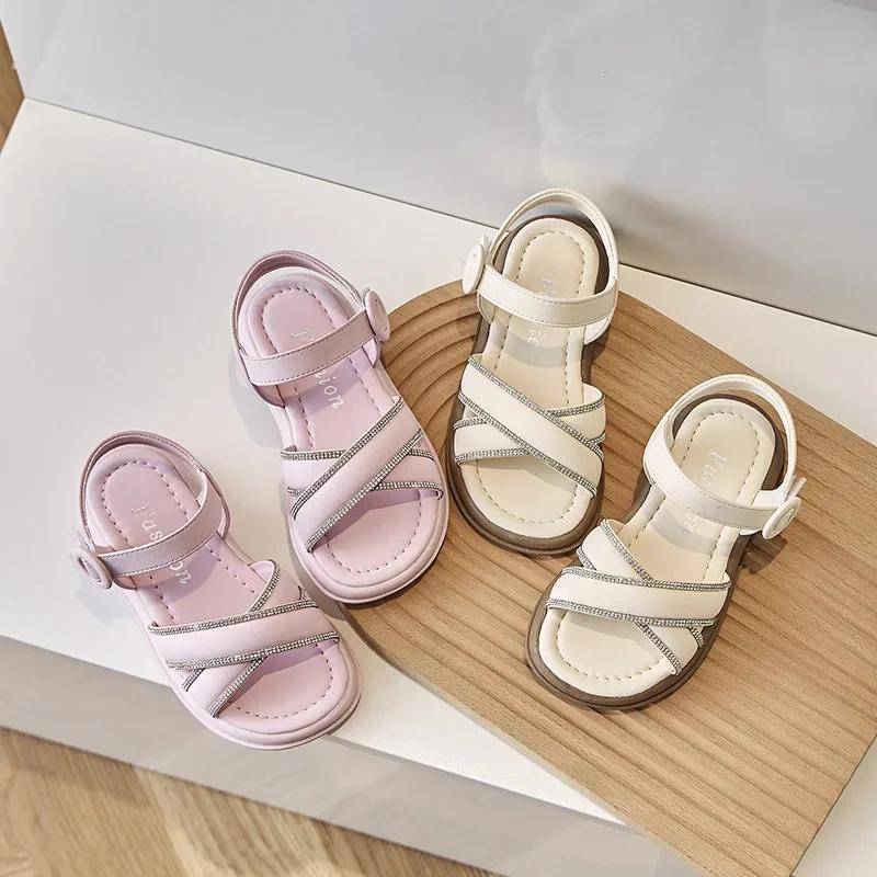Kids Summer Sandals 2024 New Girls Versatile Beach Shoes for Vacation Soft Sole Open Toe Solid Color Princess Shoes for Toddlers