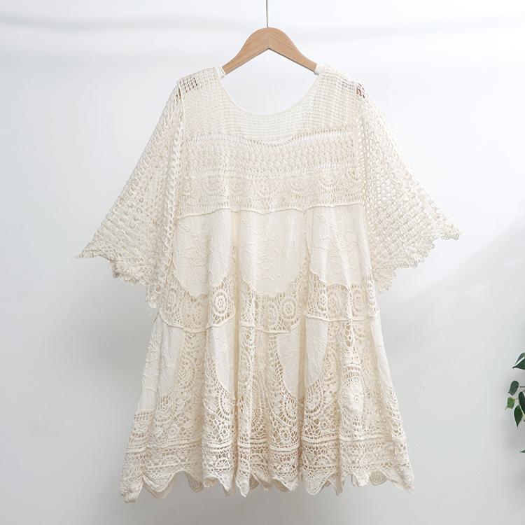 DIMANAF 2025 New Summer Dresses Women Knitted Dress Basic Fashion Lace Dresses Casual Loose