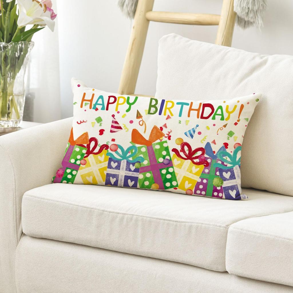 AVOIN Colorlife Happy Birthday Throw Pillow Cover, 12 X 20 Inch Birthday Gift Cushion Case Outdoor Decoration for Sofa Couch Farmhouse