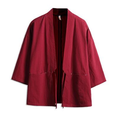 Men's Chinese-Style Trench Coat with Tie-Waist, Cape Design, Seven-Sleeve Dao Robe, and Embroidered Hanfu Details.