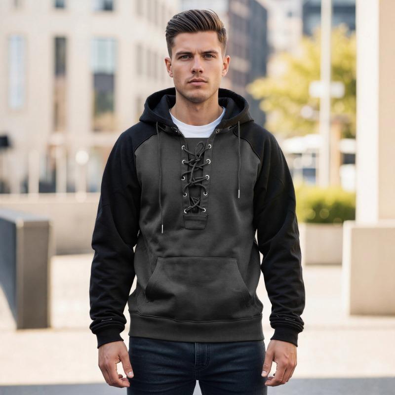 Men S Hooded Sweatshirt Pullover Winter Color Block Casual Outerwear