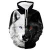 Męska bluza z kapturem unisex, modna bluza z kapturem, z kapturem, z nadrukiem wilka w blokach kolorów, codzienne sportowe, z nadrukiem 3D, swobodne bluzy z kapturem