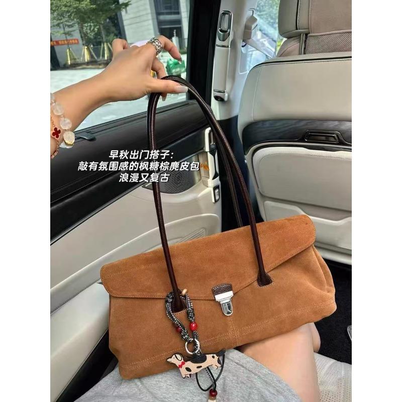 осенне-зимняя коричневая замшевая премиальная сумка-тоут женская универсальная замшевая портативная на плечо под мышку сумка для багета коричневый