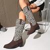 Leopard print European and American sleeve but knee boots autumn new women's large size thick heel knight boots