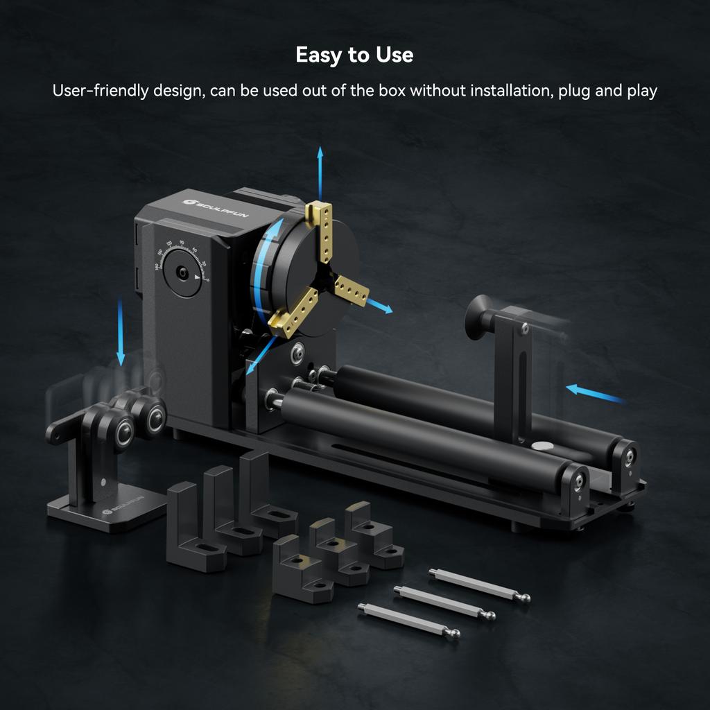 RA Pro Max 4 in 1 Rotary Chuck for Laser Engraver Y-axis Multi-Function Rotary Roller Engraving Module with 180°Adjustable Angle