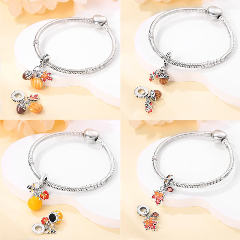 Autumn New Copper Brown Maple Leaf Pumpkin Bee Charms Bead Fit 3Mmoriginal Bracelets Diy Jewelry Warm Gift