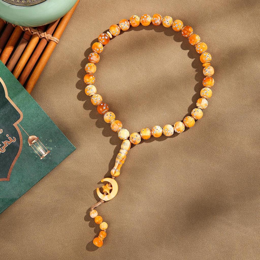 Hui Muslim Prayer Tasbih: 33 Handmade Imitation Amber Beads for Zikr and Jewelry.