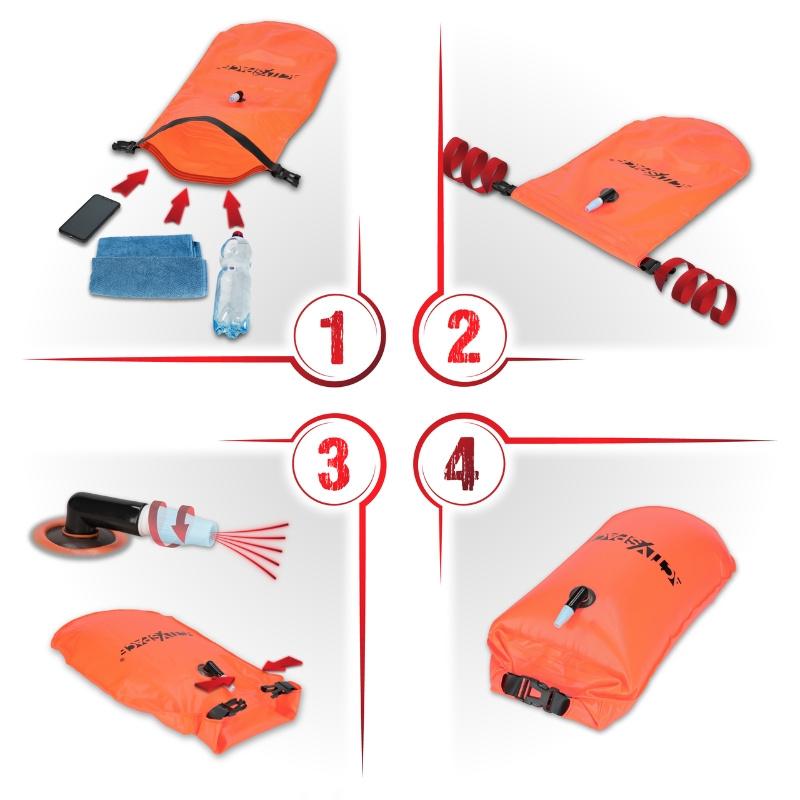 2-In-1 Inflatable Safety Buoy With Dry Pocket - Orange