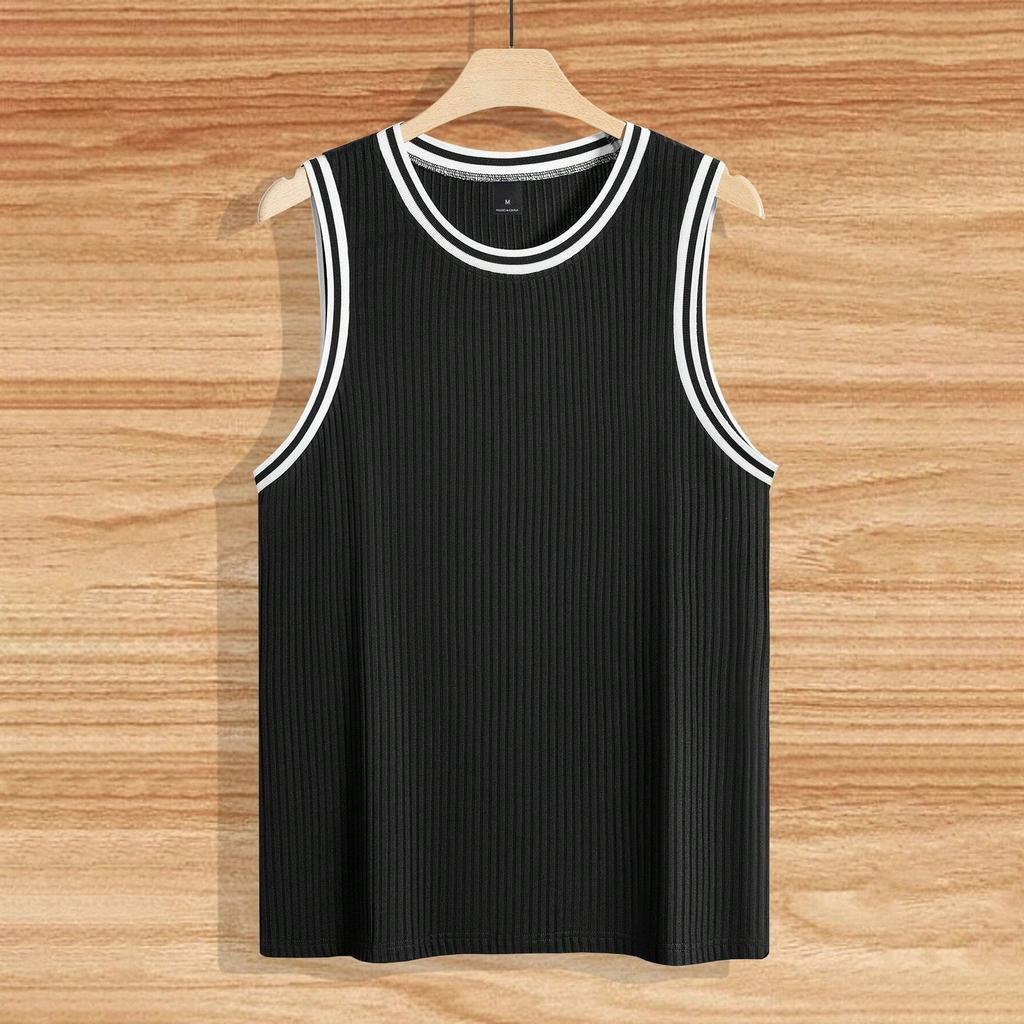 Canottiera Estiva a Maglia a Righe Verticali Vestibilità Fitness da Uomo Canottiera I-Shaped Color Block
