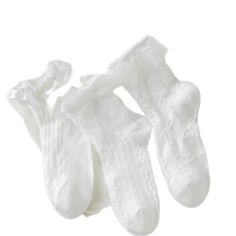 Women's Summer White Lace Bow Mid-Calf Socks - Sweet Lolita Style