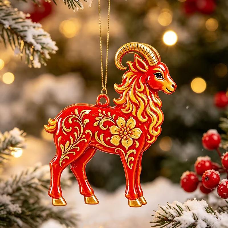Christmas Lamb Acrylic Hanging Ornament 1PC Flat Cute Sheep Pendant for Xmas Tree Home Winter Holiday Party Decoration