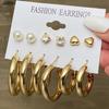 New Gold Color Big Circle Hoop Earring Set for Women Fashion Bohemia Vintage Pearl Earring Heart Zircon Ear Studs Jewelry Gifts