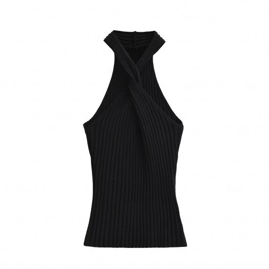 

Elastic Knit Halter Neck Slim-Fit Tank Top for Women, 2026 Summer New Style, V-Neck with Front Twist and Backless Design S чёрный