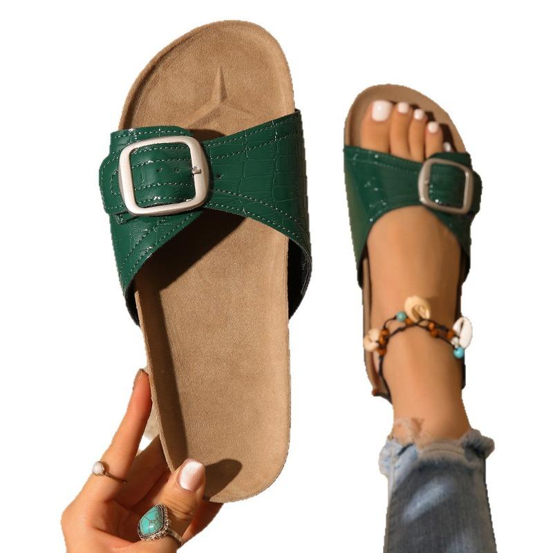 Thick-bottomed muffin slippers women's summer new fashion belt buckle open-toed cool slippers women