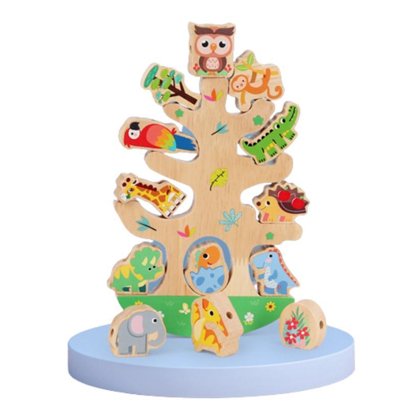 Wooden Animal Bead Balance Tree Building Blocks Develops Balance Skills Large Beads Characters)