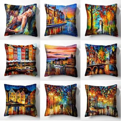 Housses De Coussin Avec Peinture Artistique, Taies D'oreiller, Décoration Pour La Maison, Canapé, Salon