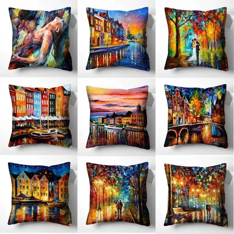 Housses De Coussin Avec Peinture Artistique, Taies D'oreiller, Décoration Pour La Maison, Canapé, Salon