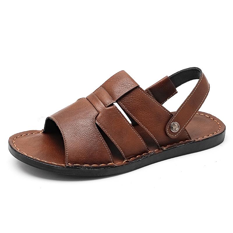 Men s Trendy Roman Leather Sandals - Slip-on, Large Size, Versatile Summer Driving Shoes 45