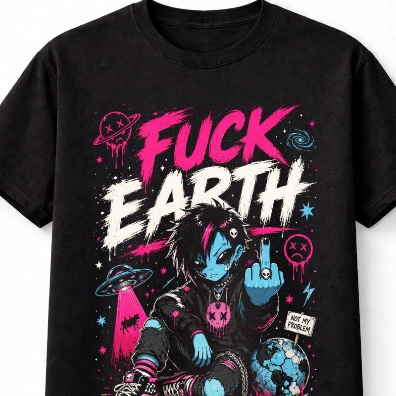 Earth Alien UFO Punk Goth Funny Leave Earth Graphic Unisex TShirt S