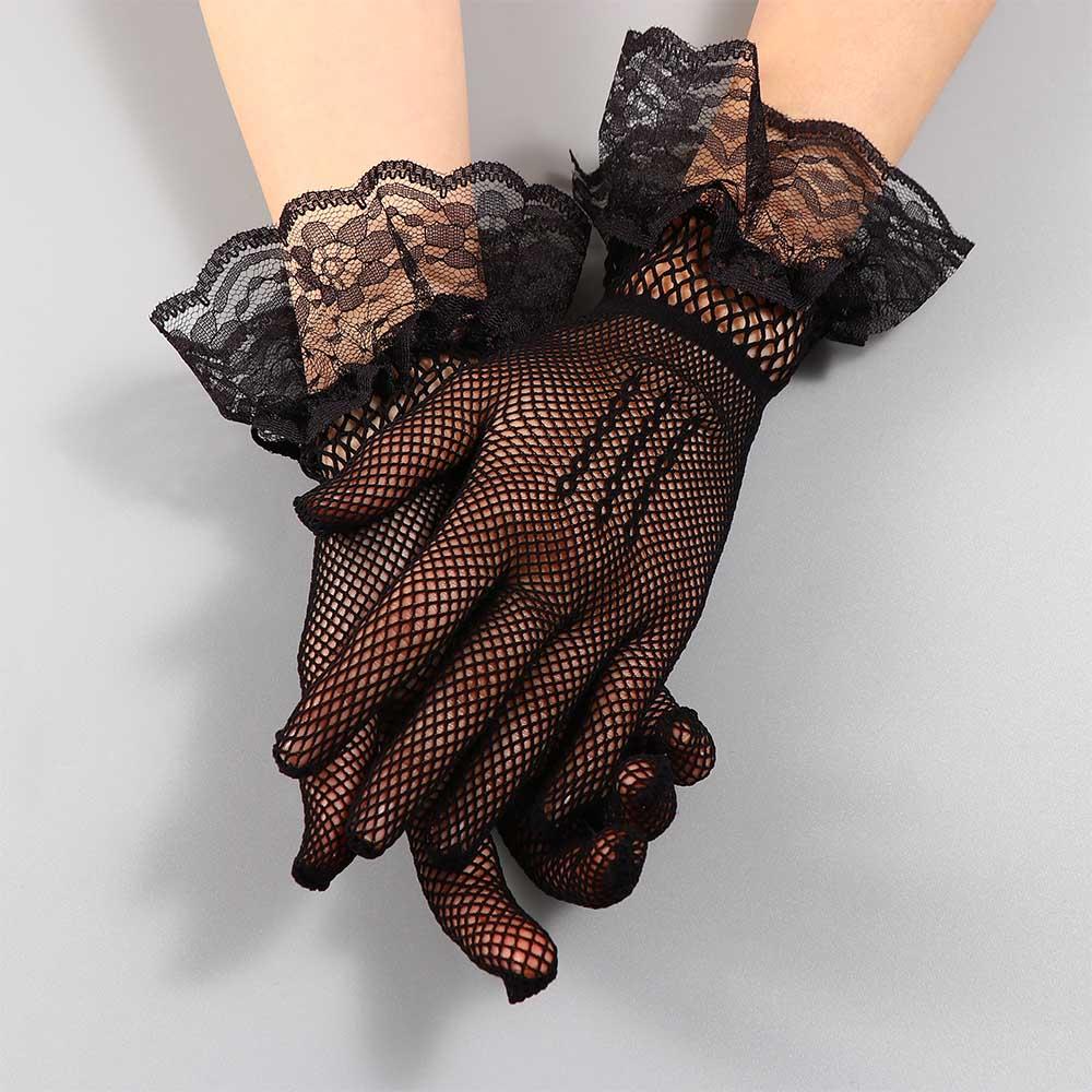 Korean Lolita Elasticity Mesh Women Sun Protection Wedding gloves Lace Mittens Hand Sleeve Flower