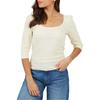 Womens/Ladies Ribbed Square Neck Puff Sleeve Top