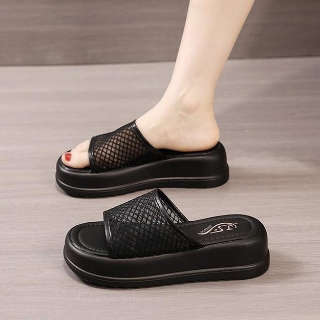 Mesh One-word Mop Muffin Thick-soled Comfortable Cool Slippers Spring and Summer Women's Shoes New Casual Versatile Slippers